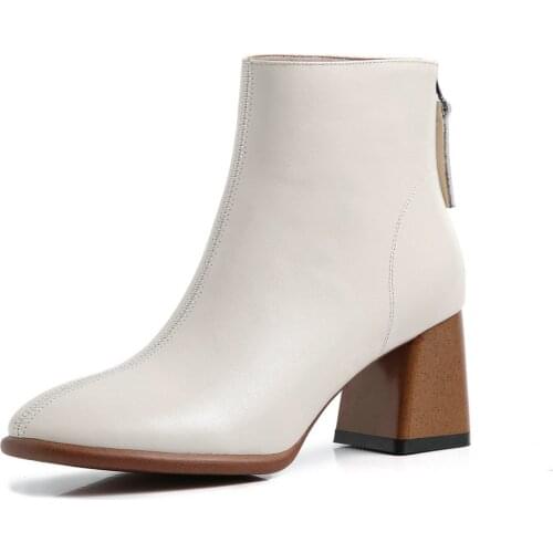 SKLFGXZY New style Genuine leather Womens boots Chelsea boots European High heels cowhide Female boots Autumn winter shoes