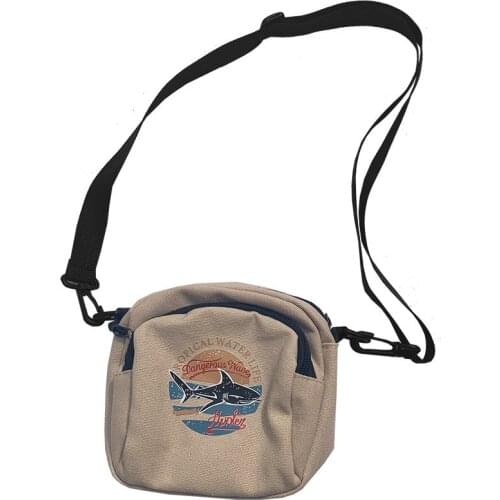 Women Canvas Handbags Shark Pattern Mini Student Harajuku Bag Cell Phone Bags Simple Small Crossbody Bag Casual Lady Street Bags