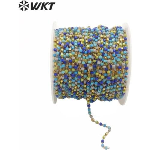 WT-RBC162 fashion hand make light blue mix colorful beads chain janpan miyuki spacer beads chain for jewelry design lady jewelry
