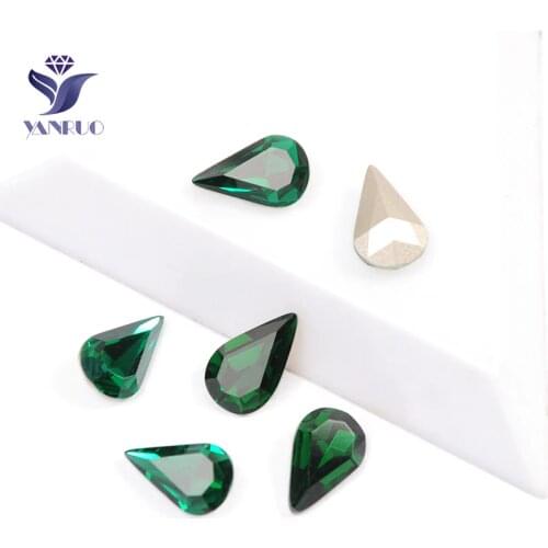 YANRUO 4300 Pear Emerald Strass Crystal Rhinestones For Crafts Sewing Glass Stones Diamonds Crafts Drop Stones Claws Setting