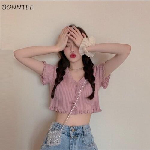 T-shirts Women Bodycon Fashion Cute Edible Tree Fungus Crop Tops Korean Style Summer Slim All-match Streetwear Short Sleeve Chic