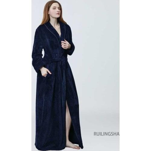 Women Bathrobe Winter Thicken Warm Flannel Bath Robe Long Plus Size Lovers Couples Night Dressing Gown Men Nightgown