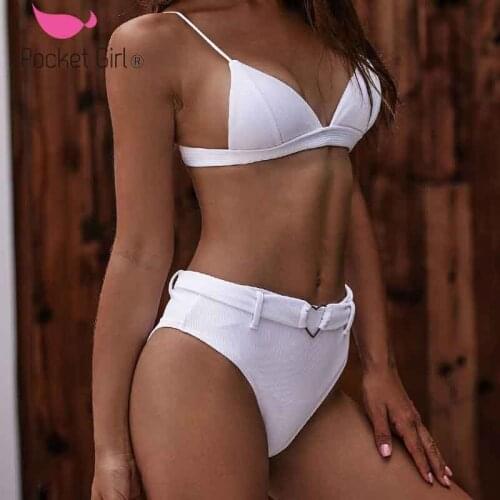 Pocket Girl Tankinis Solid Bikini 2 Piece Swimsuit Women Tankini Push Up String Strap High Waisted Bathing Suits Plus Size Women