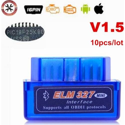 10pcs/lot V1.5 Chip PIC18F25K80 ELM327 Bluetooth V1.5 Auto Code Reader Super MINI ELM 327 Works ON Android Symbian FW V1.5