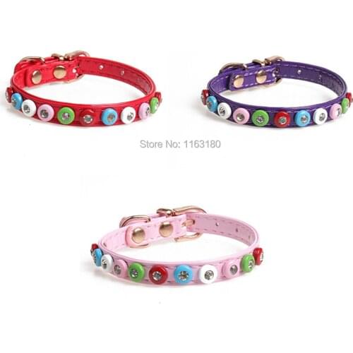 24pcs/lot PU Leather Pet Solid Soft Colourful Collars For Small Medium Dogs Neck Strap Adjustable Safe Puppy Kitten Cats Collar