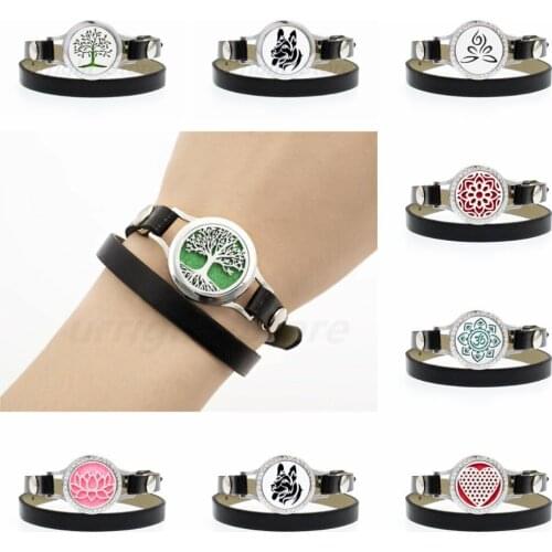 25mm Tree of life dog locket Essential Oil Locket Perfume Bracelet Pu Leather twist screw Women Aroma Bracelet 10 pads as gift