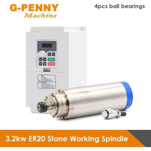 3.2kw ER20 Water Cooled spindle 4pcs Ceramic ball bearings Stone working spindle 0.01mm Accuracy & 4.0kw QL Inverter