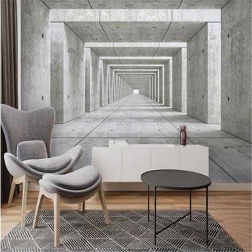 3D Stereoscopic Gray Cement Wall Tunnel Photo Wallpaper 3D Restaurant Bar Living Room Bedroom Industrial Wind Mural Wall Paper