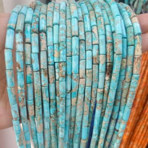4x13mm Round Tube Shape Imperial Jaspers Turquoises Loose Spacer Charm Beads for Jewelry Sea Sediment Stone Beads DIY Material