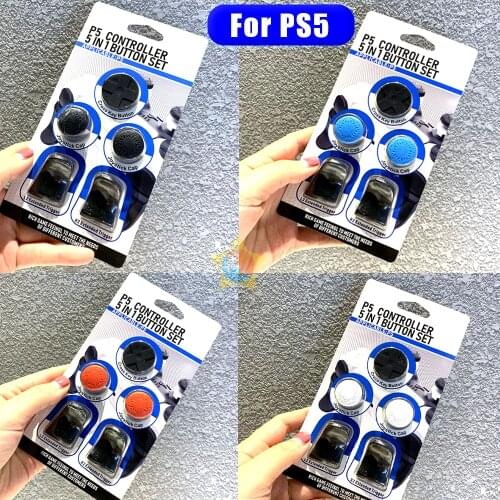 5IN1 Analog Thumb Grip Stick Joystick Caps Thumb Stick Grip Cap Joystick Cover L2 R2 Button Trigger Extenders For PS5 Gamepad