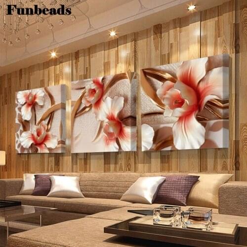 Diamond painting DIY rich flower cross-stitch 3D embroidered Mosaic full square diamond living room decoration 3 pieces FF3863