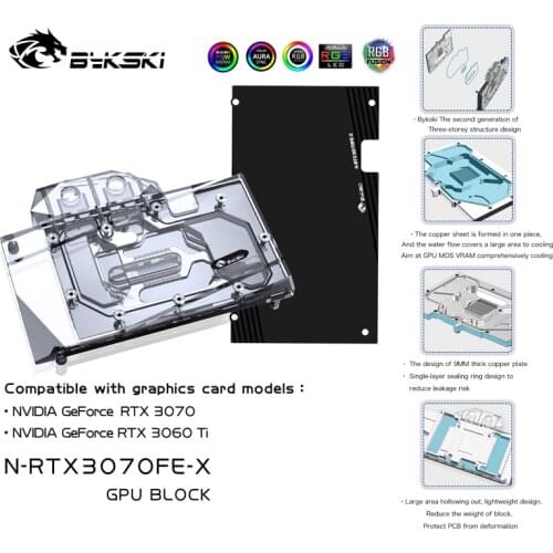 Bykski PC water cooling GPU cooler video Graphics Card Water Block for NVIDIA GeForce RTX 3070 3060Ti N-RTX3070FE-X