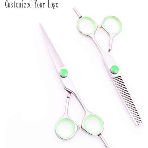 C1121 5.5" 440C Engrave Logo Salon Hairdressing Scissors Cutting Shears Thinning Scissors Professional Hair Scissors Finger Rest