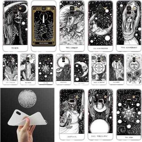 Phone Case For Samsung Galaxy A10 A20 A30 A40 A50 A51 A70 A6 A8 Plus A7 A9 2018 A3 A5 2017 Soft Cover black and white tarot