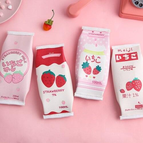 Girls Heart Strawberry Milk Pencil Bag Large Capacity Storage Box Pencil Box Student Stationery