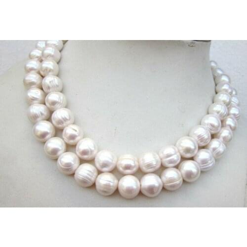 Long 34'' Natural 11-12mm South Sea White Baroque Pearl Necklace AA