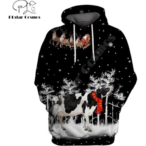 Farmer Cow Merry Xmas 3D Printed Unisex Deluxe Hoodie Men Sweatshirt Streetwear Zip Pullover Casual Jacket Tracksuit KJ0272