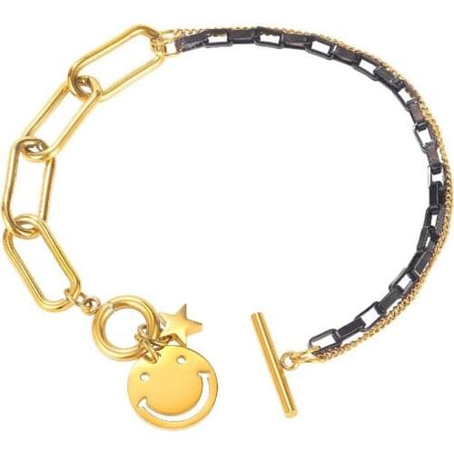 Stainless Steel Delicate Funny Face Chain Link Bracelet Bangle Star Bar Bracelets Jewelry Gift For Him