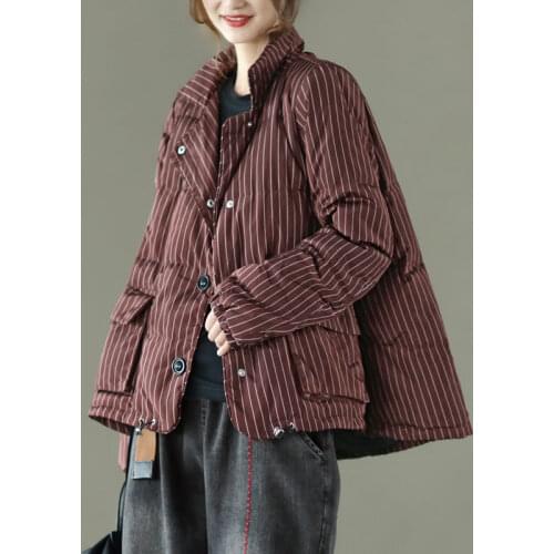 Winter Coat Korean Fashion 90% White Duck Down Jacket Retro Striped Womens Quilted Jacket Warm Simple Casual Loose Parka y201