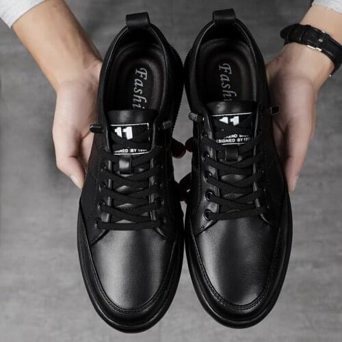 Fashion Men Sneakers Leather Casual Shoes Lac-up Mens Trainers Lightweight Vulcanize Shoes Walking Sneakers Size 37-46