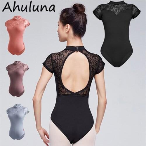 Sexy Girls Black Brown Turtle High Neck Lace Ballet Leotard For Women Adult Open Back Dance Wear Bodysuit Gymnastics Leotard 068