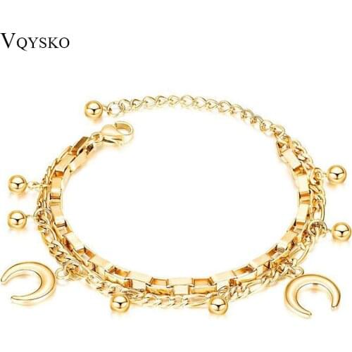 Fashion Love Moon Charm Bracelets for Women Stainless Steel Adjustable Gold Color Chain Bracelet Gift Woman Jewelry Wholesale