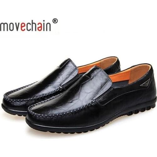 Movechain Mens Split Patent Leather Casual Loafers Men Fashion Comfortable Shoes Man Genuine Leather Business Slip-On Flat