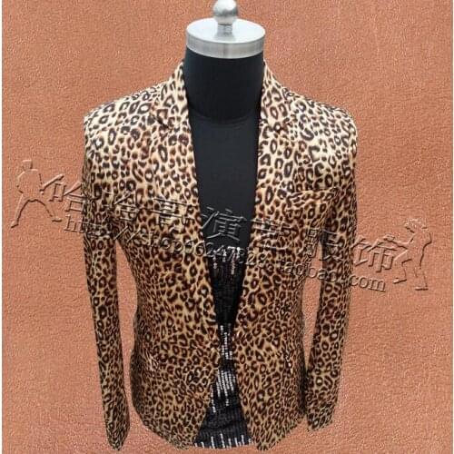Men leopard suits designs masculino homme stage costumes singers men slim blazer dance clothes jacket star style dress punk
