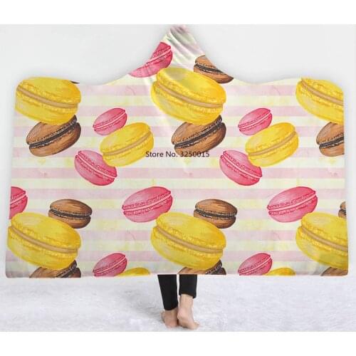 Dessert Cake Macaron Food Print Soft Warm Wearable Fleece Throw Hoodie Blankets Home Sofa Camping Cloth Plush Blanket Tapestry