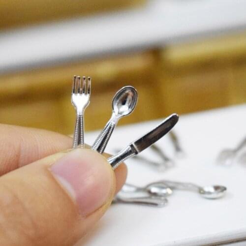 4Set Mini 1/12 Scale Dollhouse Miniature Tableware Set Knife Fork Spoon Pretend Play Kitchen Accessories Toy