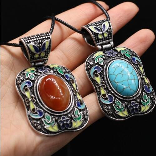 Natural Shell Necklace With Egg Shaped Semi-Precious Pendant Leather Cord 2MM Charms For Elegant Women Love Romantic Gift