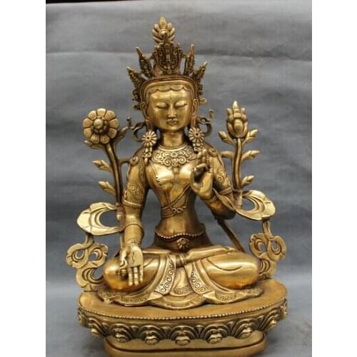Wholesale factory 18" Tibet Brass Buddhist Joss Protect Lotus 7 Eyes White Tara Goddess Statue 25% off