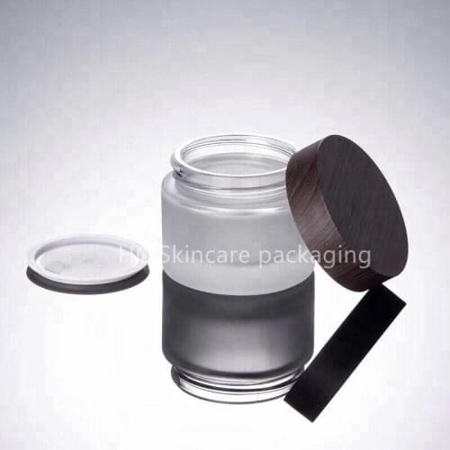 Wholesale Frosted Clear Glass Jar With Bamboo Wood Lid Skin Care Containers For Cosmetics Empty Cream Balm Refillable Jars