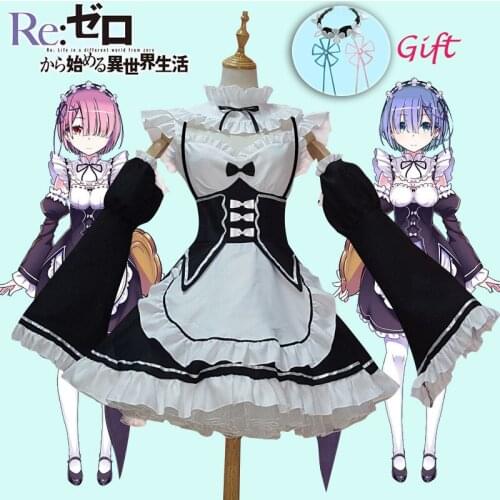 Ram Rem Cosplay Re:zero Kara Hajimeru Isekai Seikatsu Re Life In a Different World Kawaii Sisters Costume Maid Cosplay Dress