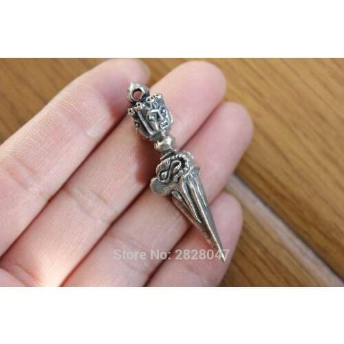 PN760 Vintage Tibetan Copper 3 Faces Buddha Dorje Amulet Pendant Handmade Nepal Jewelry 45mm Long Men Pendant