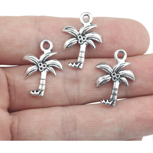 High Quality 20 Pieces/Lot 16mm*22.2mm Diy Accessories Antique Silver Plated Palm Tree Coconut Tree Charms