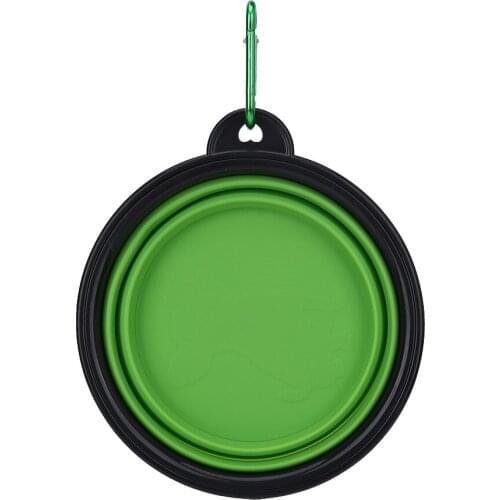 Pet portable outing dog bowl Folding black frame bowl with keychain Pet supplies