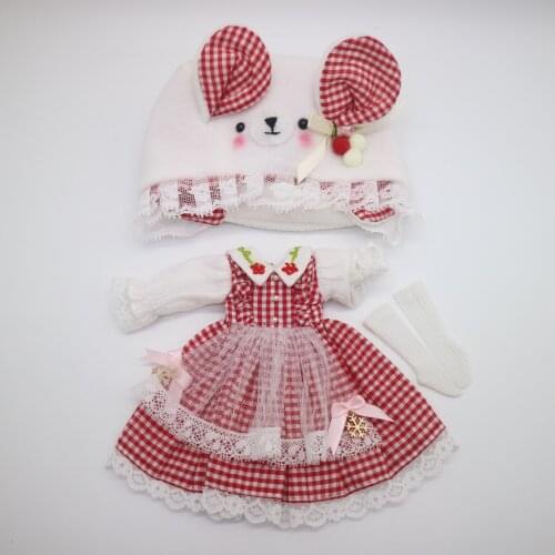 Doll dress cute one piece dress with hat for 1/6 blyth doll