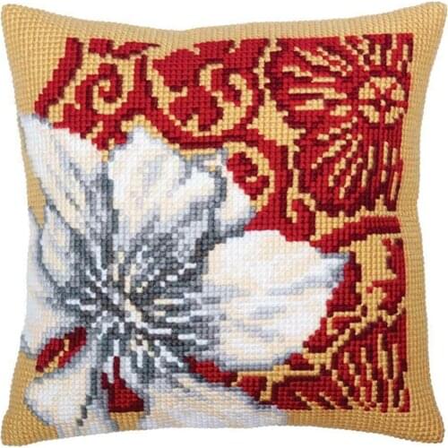 DIY Cross Stitch Cushion Front White Lotus Needlepoint Kits Printed Canvas Chunky Yarn Cross-stitch Pillow Case Arts & Crafts
