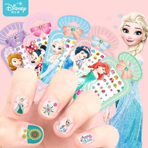 Disney Girls Frozen Princess Elsa Anna Nail Stickers Designer Toys Cartoon Snow White Sophia Mickey Minnie Kids Sticker Gift