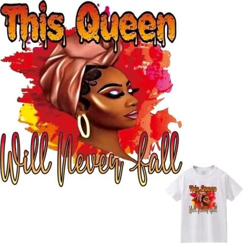 Fashion Black Girl Patches For Clothes DIY Washable T-Shirt Heat Transfer Thermal Sticker Beautiful Art Letters Iron On Applique