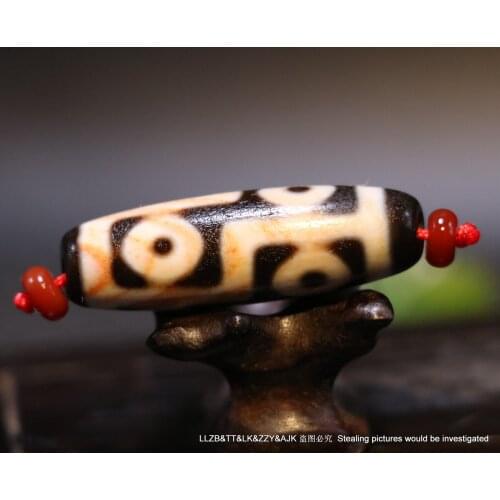 Energy Power Tibetan Old Agate Red Cinnabar Dots 6 Eye Healthy Body dZi Bead U08 Timestown UPD22