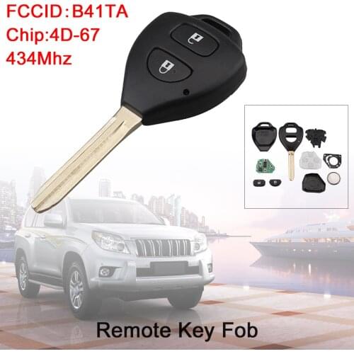 Car Key Replacement 434Mhz 2 Buttons Car Remote Key Fob with 4D67 Chip B41TA Fit for Toyota Hilux Yaris 2005 2006 2007 2008 2009