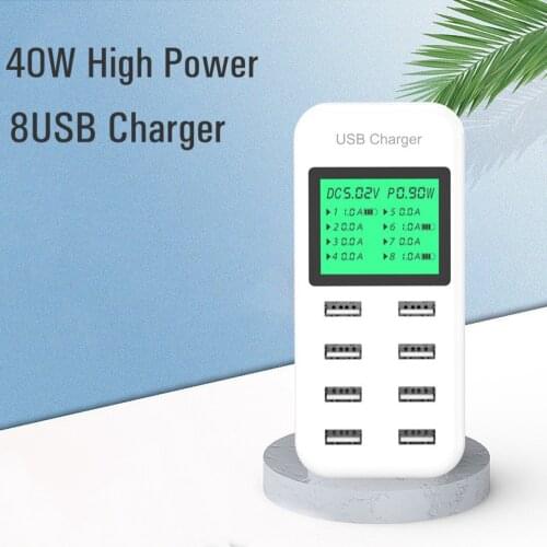 40W High Power Adaptor 8USB Charger Station LED Display 8Ports Charger Station for Android iPhone Phone Tablet Fast Charger