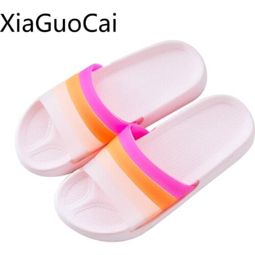 Rainbow Women Slippers 2020 Fashion Wild Home Soft Ladies Flat Slides Non-slip Basic Women Slippers