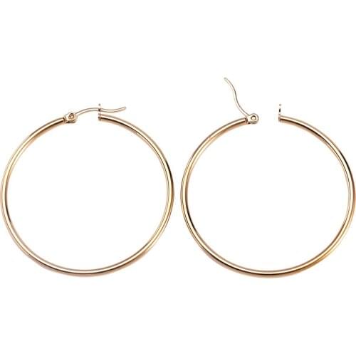Fashion 304 Stainless Steel Hoop Earrings Big Flat Round Earrings for Women jewelry Ear accessories 44~46x2mm; pin: 0.7x1mm F70