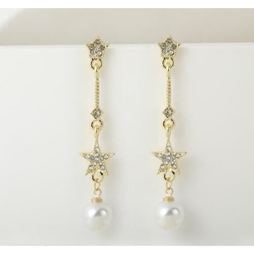 2020 Fashion New Earrings Punk Fashion Jewelry Wholesale Crystal Five-pointed Star Net Red Simple Pearl All-match Earrings