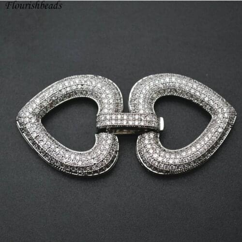 24x48mm Paved CZ Beads Double Heart Shape Necklace Clasps Fashion Jewelry Accessories 5pc per Lot