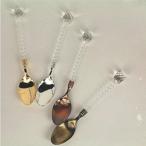 4pcs/set Tea Coffee Mixing Spoon Crystal Handle Spoon Tableware Dessert Metal Vintage Teaspoons Kitchen Drink Tool