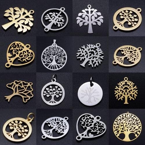 5pcs/lot Tree of Life DIY Charms Wholesale 100% Stainless Steel Heart Family Trees Connectors Charm Jewelry Necklace Pendant